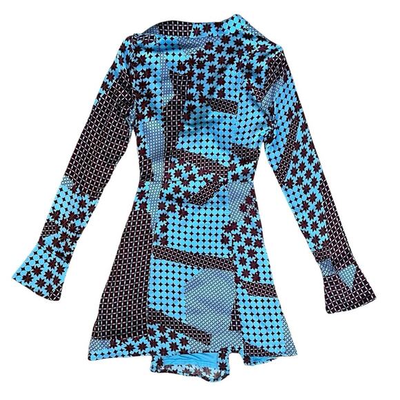 Free People x REVOLVE Women’s Miki Long Sleeve Blue Sea Combo Printed Mini Dress - Picture 7 of 14